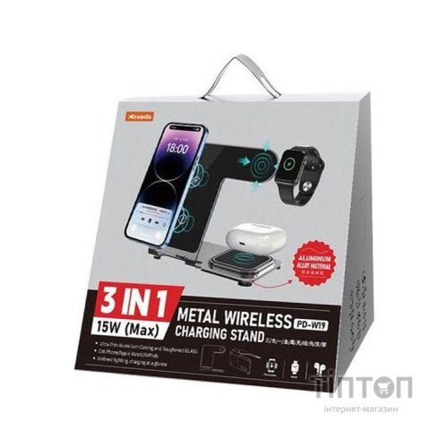 Зарядний пристрій Proda Azeada Metal 15W 3 in 1 PD-W19 Black (PD-W19-BK)