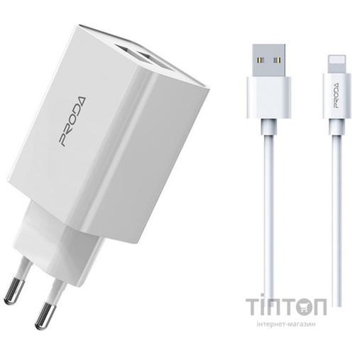 Зарядний пристрій Proda PD-A28i 2хUSB 2.4A + USB Ligthtning 1.0m (PD-A28i-WH)