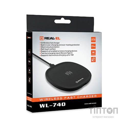 Зарядний пристрій REAL-EL WL-740 black (EL123160019)