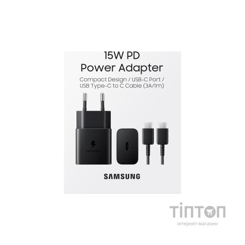 Зарядний пристрій Samsung 15W Power Adapter (w C to C Cable) Black (EP-T1510XBEGRU)