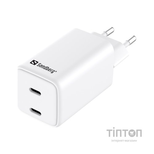Зарядний пристрій Sandberg 2xUSB 65W (2xUSB-C) Gan III (441-56)
