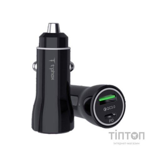 Зарядний пристрій T-Phox Rapid T-C08 Car Charger PD20W + QC3.0 18W Black (T-C08 Black)