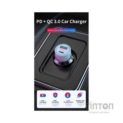 Зарядний пристрій T-Phox Rapid T-C08 Car Charger PD20W + QC3.0 18W Black (T-C08 Black)