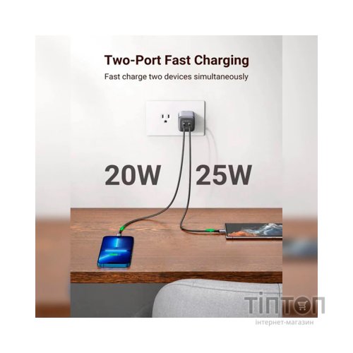 Зарядний пристрій Ugreen 2xUSB 40W GAN (Type-C 25W+20W) PD CD294 (90573)
