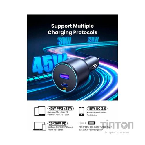 Зарядний пристрій Ugreen 2xUSB 63W (USB-C+USB-A) QC3.0 (EC701) (35023)