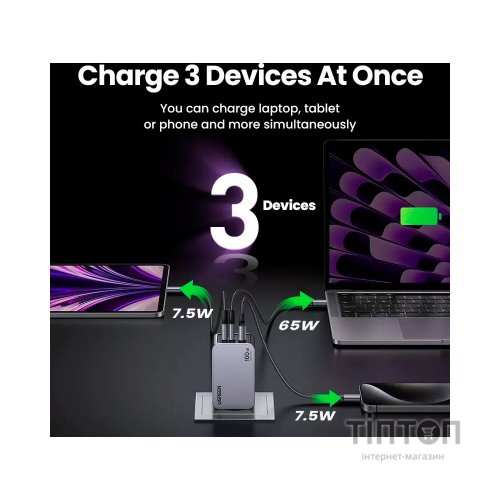 Зарядний пристрій Ugreen 3xUSB 100W (2xUSB-C+USB-A) Gan Nexode Pro X757 (25874)