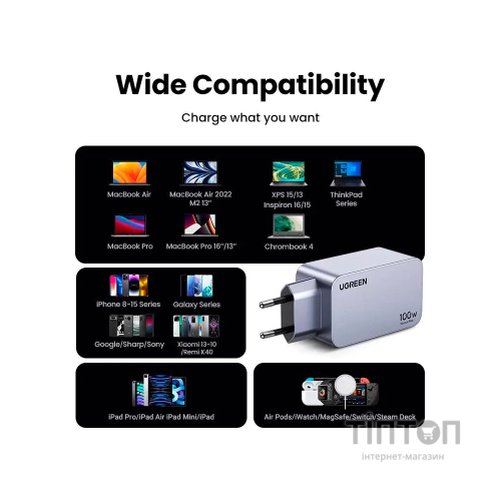 Зарядний пристрій Ugreen 3xUSB 100W (2xUSB-C+USB-A) Gan Nexode Pro X757 (25874)
