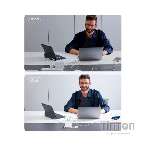 Зарядний пристрій Ugreen 3xUSB 140W GaN (2хUSB-C+USB-A) CD289 with C to C Cable 1.5 м White (15339)