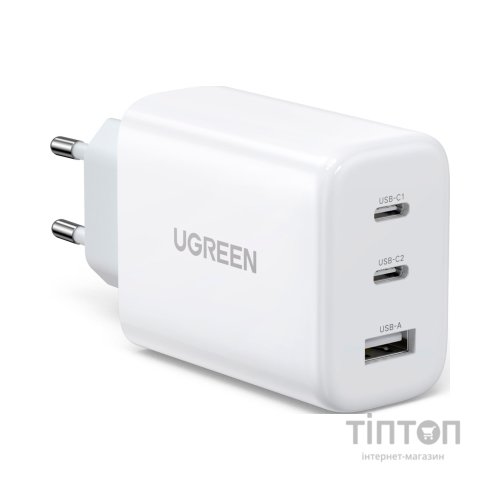 Зарядний пристрій Ugreen 3xUSB 65W (2xType-C+USB QC3.0) Fast Charger White CD275 (90496)