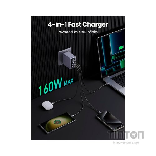 Зарядний пристрій Ugreen 4xUSB 160W (3xUSB-C + USB-A) Gan Nexode Pro X763 (25877)