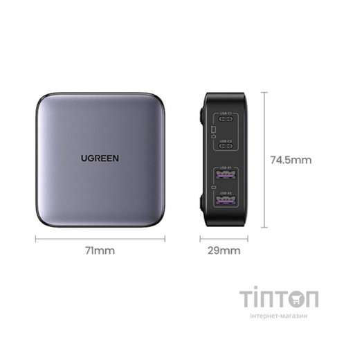 Зарядний пристрій Ugreen 4xUSB 65W (2хUSB-C+2xUSB-A) Gan CD327 (90747)