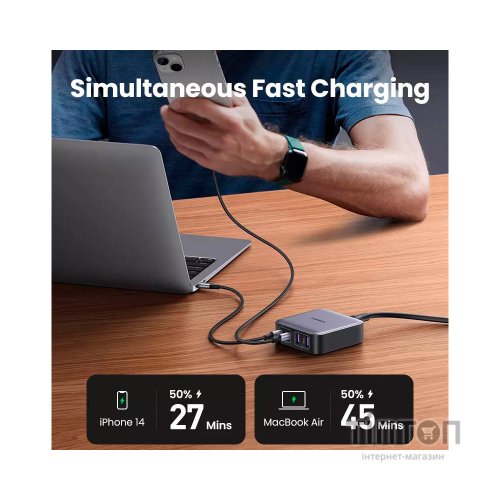 Зарядний пристрій Ugreen 4xUSB 65W (2хUSB-C+2xUSB-A) Gan CD327 (90747)
