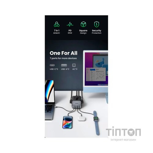 Зарядний пристрій Ugreen 4xUSB 65W DigiNest Cube (2хUSB-C+2xUSB-A) CD268 (60113)