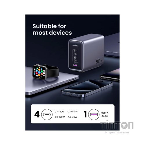 Зарядний пристрій Ugreen 5xUSB 300W Nexode (5хUSB-C) CD333 (90903B)