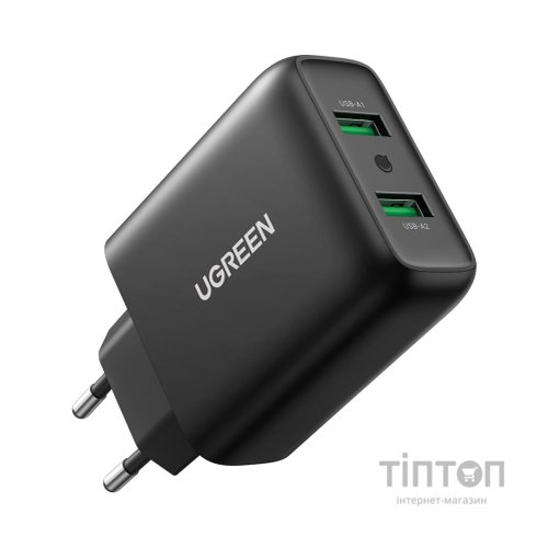 Зарядний пристрій Ugreen CD161 36W 2xUSB QC 3.0 Charger (Black) (10216)
