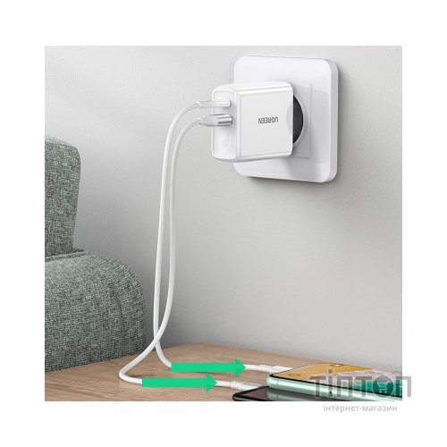 Зарядний пристрій Ugreen CD170 36W USB + Type-C Charger (White) (60468)