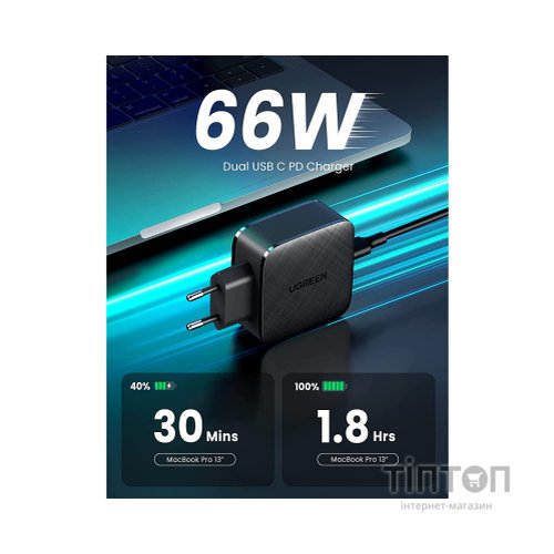 Зарядний пристрій Ugreen CD216 66W 2xType-C PD Charger (Black) (70867)