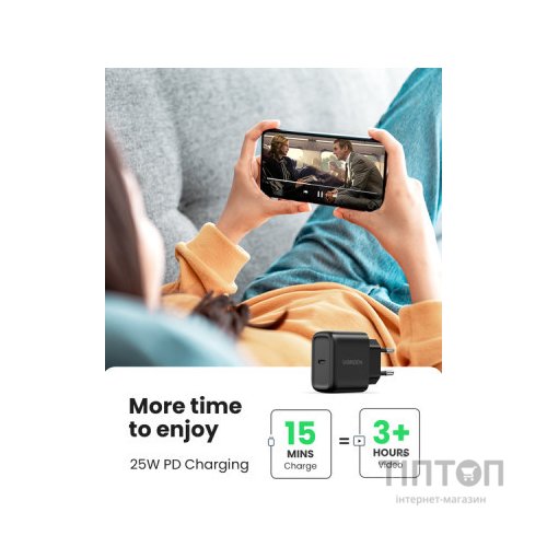 Зарядний пристрій Ugreen CD250 25W Type-C PD Charger + C-C 2m Cable Black (UGR-50581)