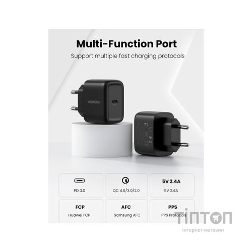 Зарядний пристрій Ugreen CD250 25W Type-C PD Charger + C-C 2m Cable Black (UGR-50581)
