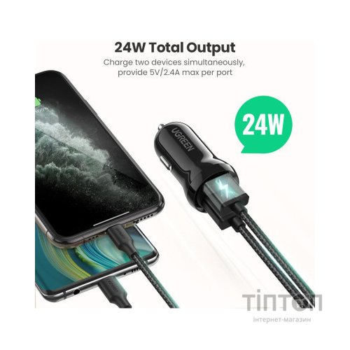 Зарядний пристрій Ugreen ED018 24W 2xUSB Car Charger (Black) (50875)
