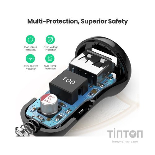 Зарядний пристрій Ugreen ED018 24W 2xUSB Car Charger (Black) (50875)