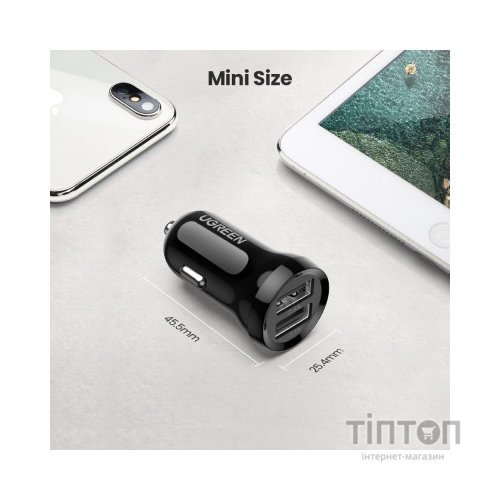 Зарядний пристрій Ugreen ED018 24W 2xUSB Car Charger (Black) (50875)