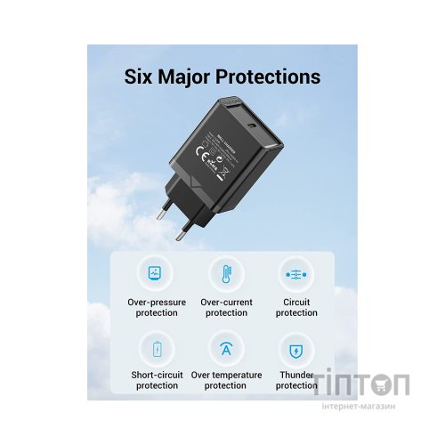 Зарядний пристрій Vention 1xUSB 20W (USB-С) PD black (FADB0-EU)