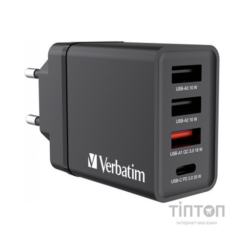 Зарядний пристрій Verbatim USB 30W PD3.0 4-ports black (49700)