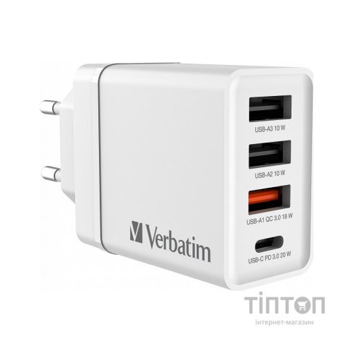 Зарядний пристрій Verbatim USB 30W PD3.0 4-ports white (49701)