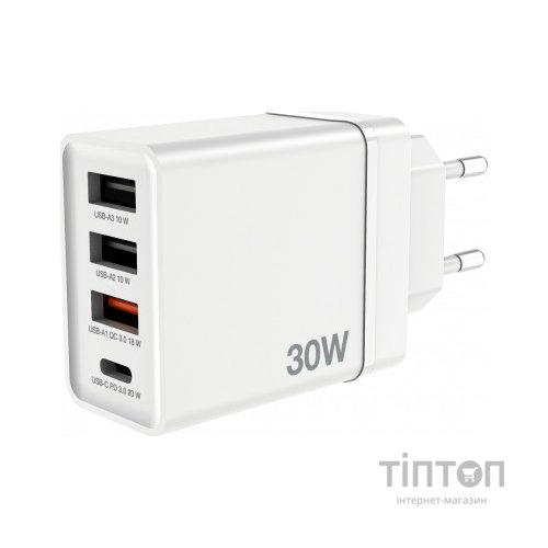Зарядний пристрій Verbatim USB 30W PD3.0 4-ports white (49701)