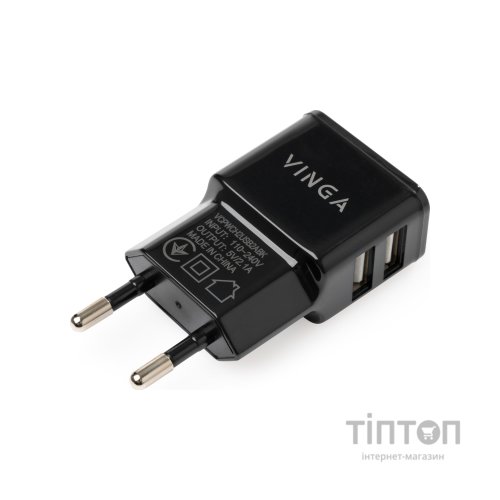 Зарядний пристрій Vinga 2 Port USB Wall Charger 2.1A (VCPWCH2USB2ABK)