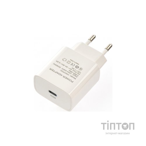 Зарядний пристрій Vinga PD Type-C 20W Charger white (VWCPDC)