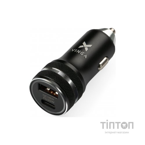 Зарядний пристрій Vinga QC3.0 + PD Quick Car Charger aluminium 36W Max black (VCCQPAC)