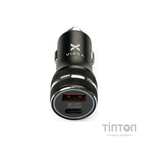 Зарядний пристрій Vinga QC3.0 + PD Quick Car Charger aluminium 36W Max black (VCCQPAC)