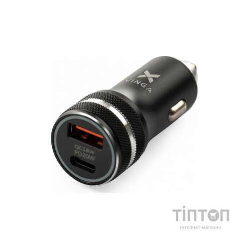 Зарядний пристрій Vinga QC3.0 + PD Quick Car Charger aluminium 36W Max black (VCCQPAC)