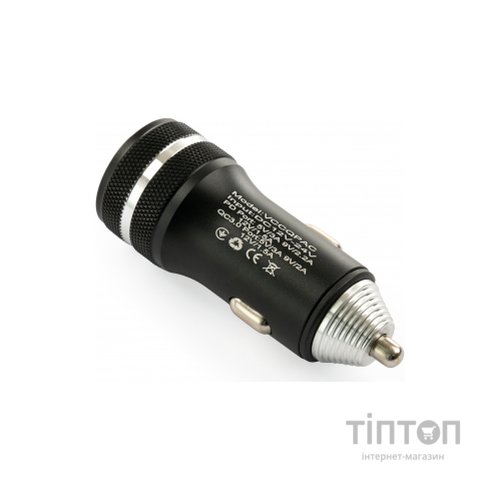 Зарядний пристрій Vinga QC3.0 + PD Quick Car Charger aluminium 36W Max black (VCCQPAC)