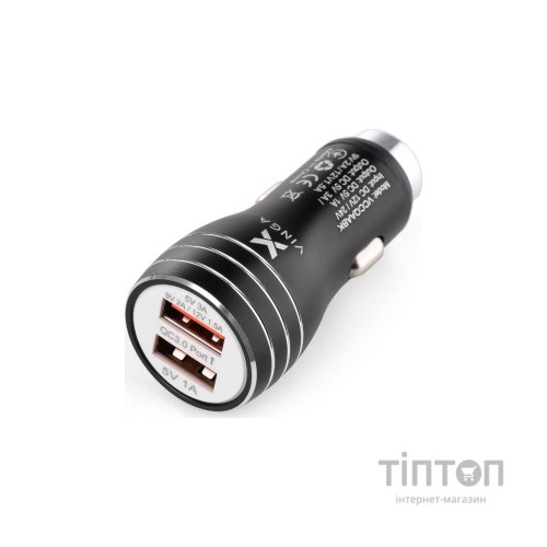 Зарядний пристрій Vinga QC3 Quick Dual USB Car Charger aluminium 18W Max (VCCQAABK)