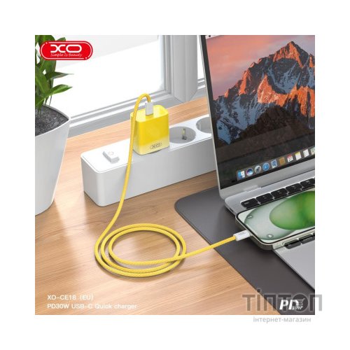 Зарядний пристрій XO CE18 PD30W USB-C Yellow (XO-CE18-YEL)