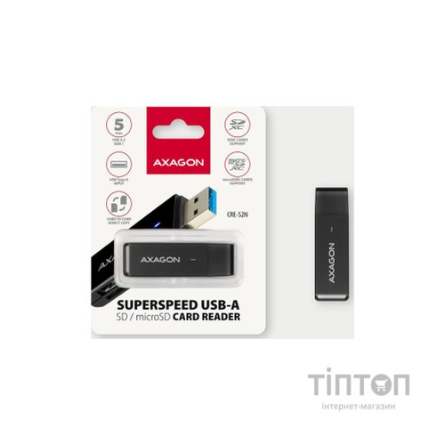 Зчитувач флеш-карт AXAGON USB-A 3.2 to SD/microSD 5Gbps black (CRE-S2N)