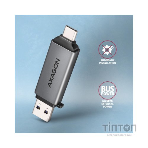 Зчитувач флеш-карт AXAGON USB-C + USB-A to SD/microSD 5Gbps gray (CRE-DAC)