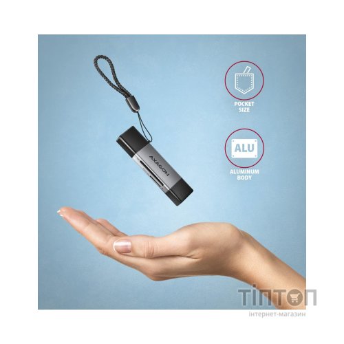 Зчитувач флеш-карт AXAGON USB-C + USB-A to SD/microSD 5Gbps gray (CRE-DAC)