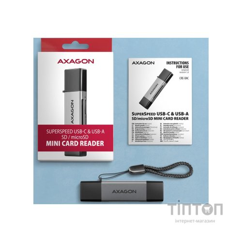 Зчитувач флеш-карт AXAGON USB-C + USB-A to SD/microSD 5Gbps gray (CRE-DAC)