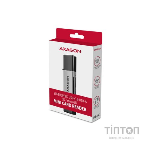 Зчитувач флеш-карт AXAGON USB-C + USB-A to SD/microSD 5Gbps gray (CRE-DAC)
