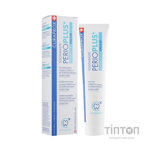 Зубна паста Curaprox PerioPlus+ Support Містить Citrox гіалуронову кислоту та 0.09% хлоргексидину 75 мл (7612412426618)