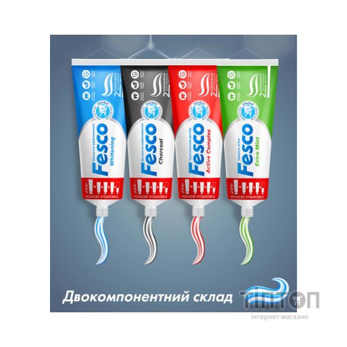 Зубна паста Fesco Charcoal Делікатне відбілювання 250 мл (4823098414056)