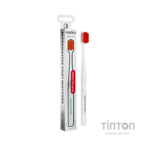 Зубна щітка Nordics Silk 12000 White/Red Біла з червоними щетинками (3800500324128)
