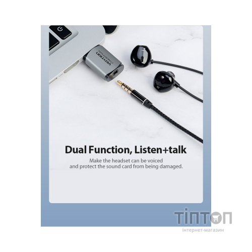 Звукова плата Vention Audio USB 1х3,5mm jack 4pin Metal (OMTP-CTIA) (CDLH0)